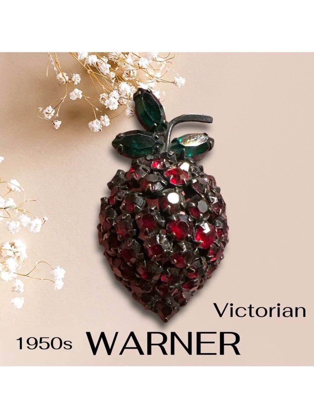 Victorian Red and Green Strawberry Brooch Warner